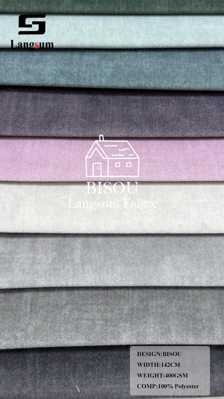 BISOU Mottled-Texture Polyester Upholstery Fabric – 400gsm, 56" Wide, 19 Colors Langsum Fabric