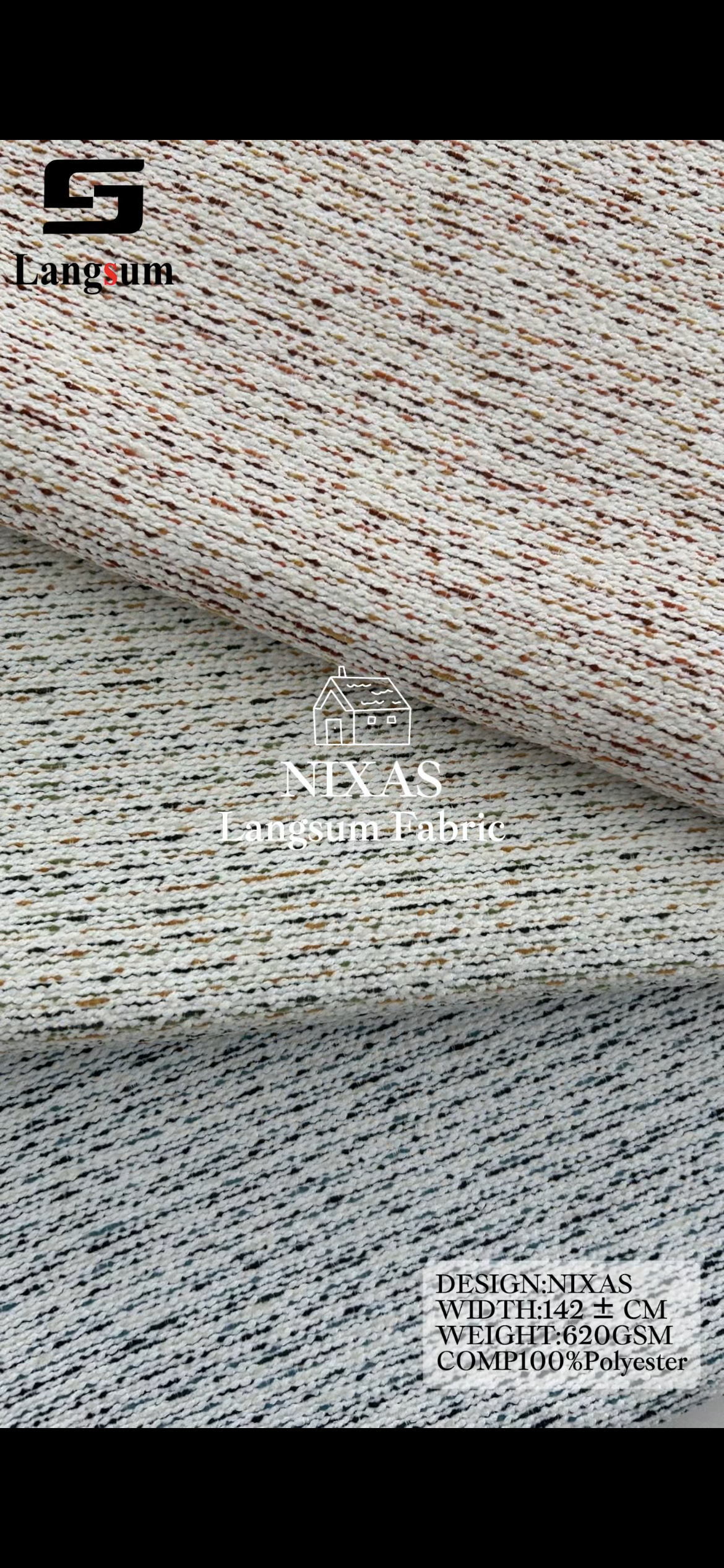 NIXAS Multicolor Textured Polyester Upholstery Fabric – 620gsm, 6 Colors Langsum Fabric