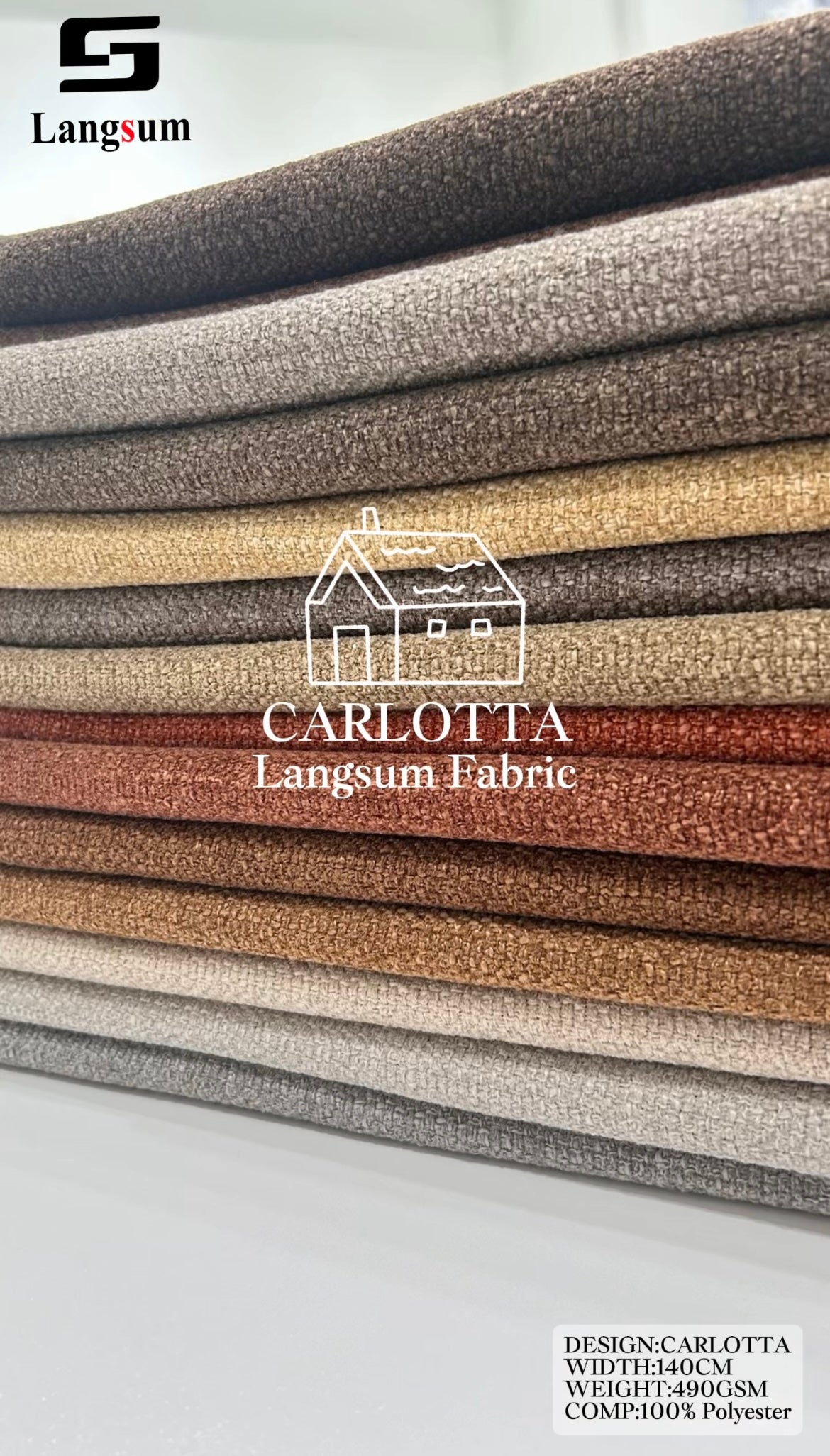 CARLOTTA Textured Polyester Upholstery Fabric – 490gsm, 55" Wide Langsum Fabric