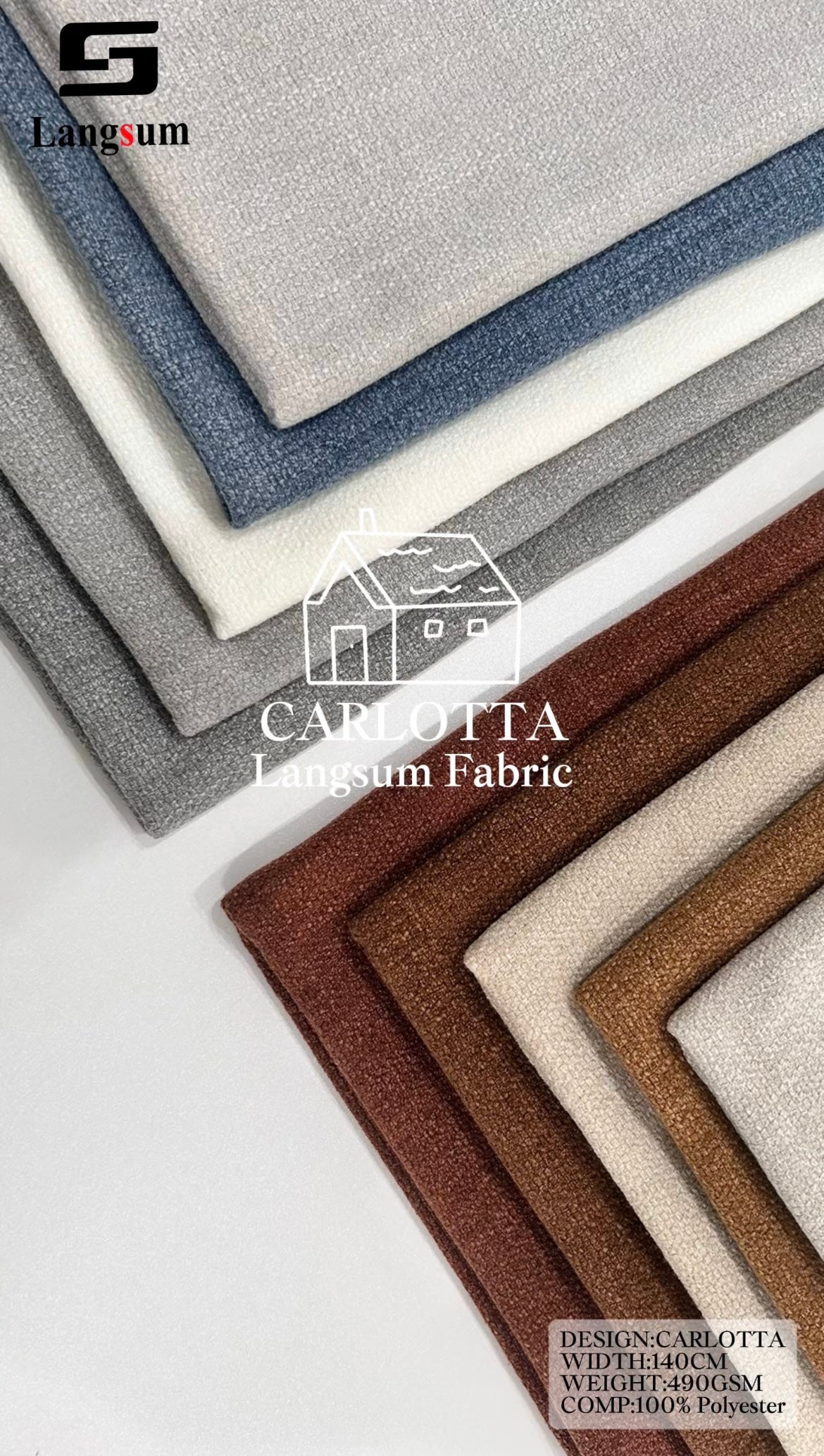CARLOTTA Textured Polyester Upholstery Fabric – 490gsm, 55" Wide Langsum Fabric