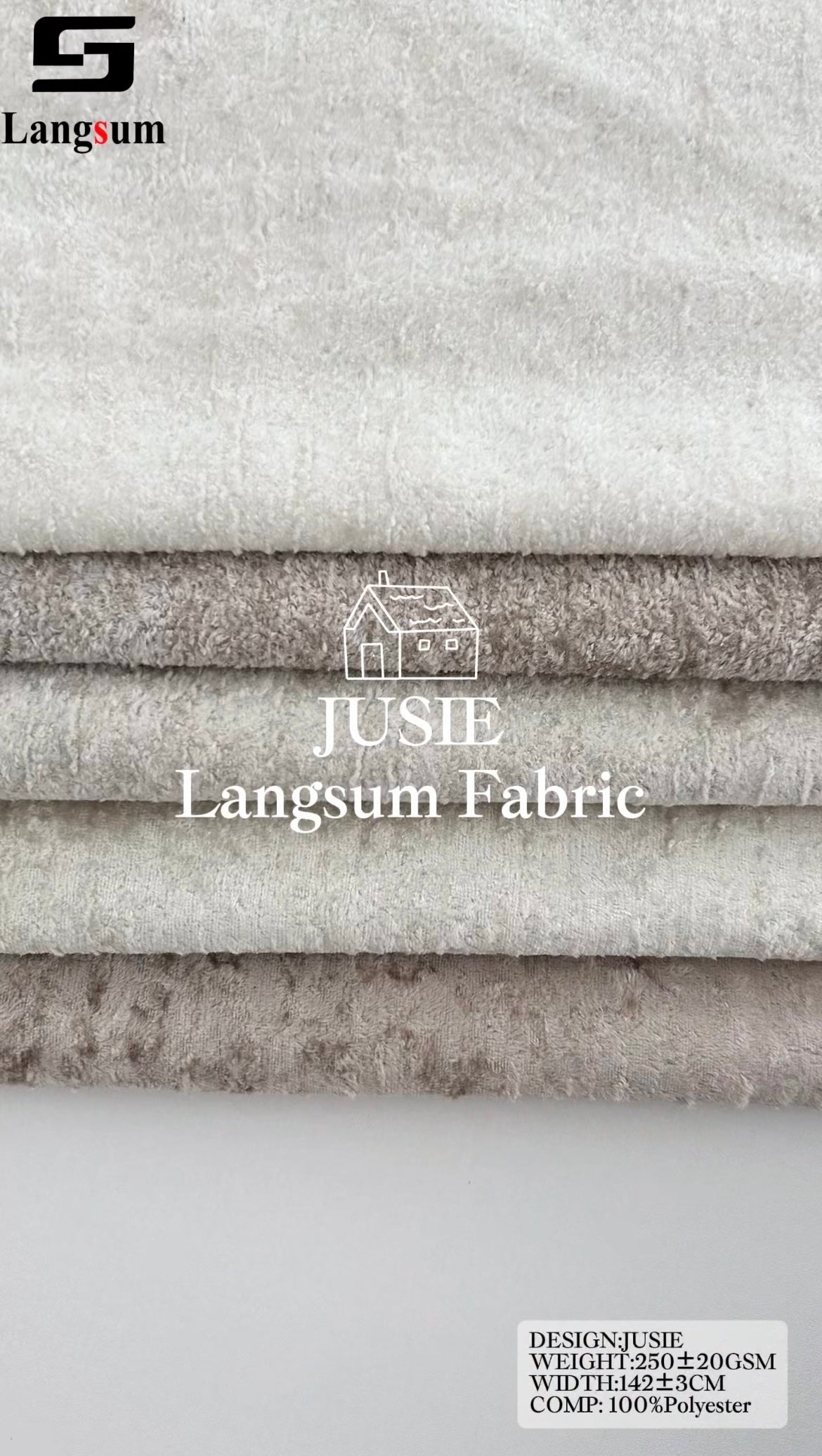 JUSIE Plush-Textured Polyester Upholstery Fabric – 250±20gsm, 56" Wide, 20 Colors Langsum Fabric