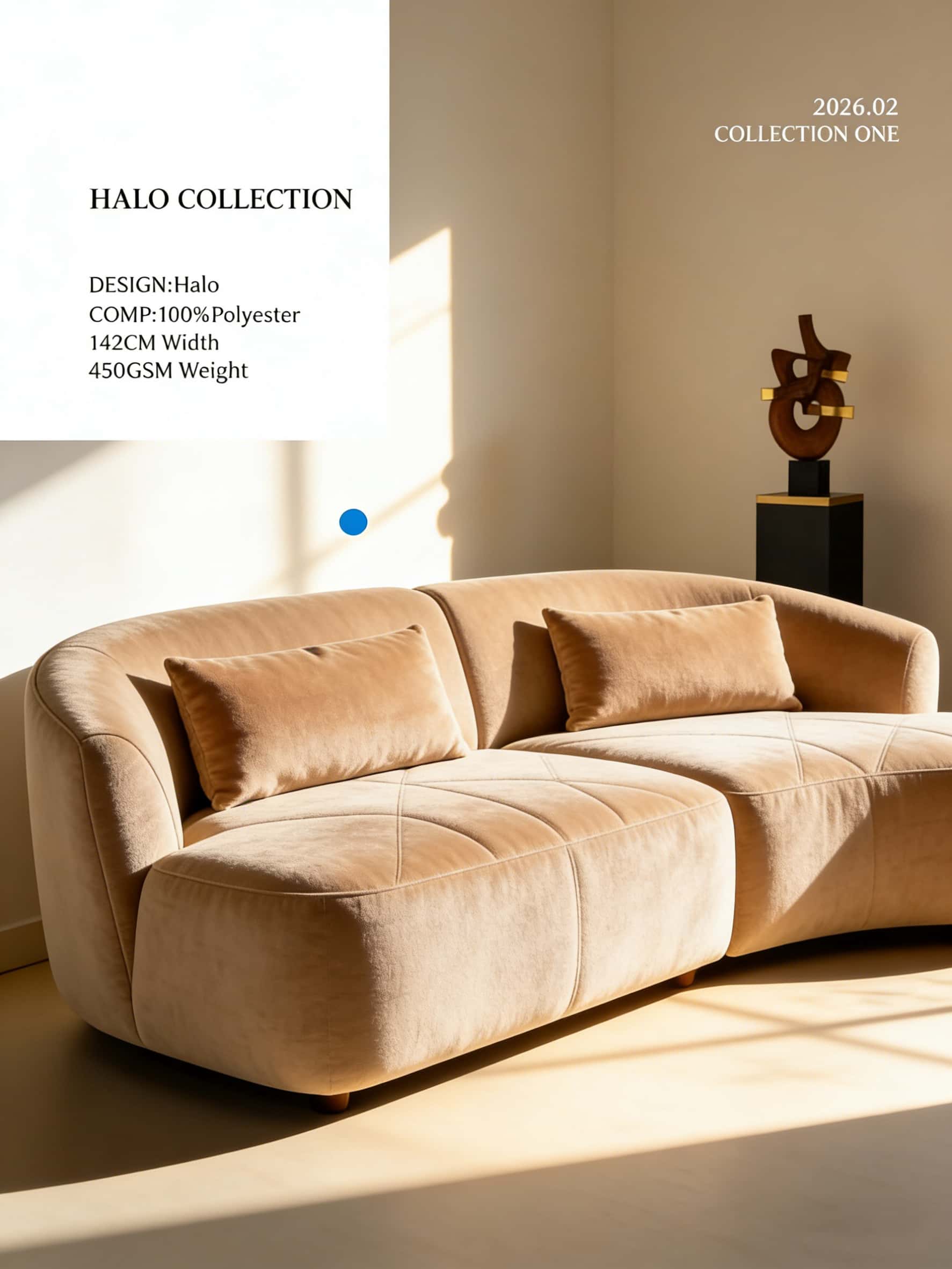 HALO Suede Fabric Textured Polyester Upholstery Fabric – 450 gsm, 56" Wide, 25 Colors Langsum Fabric