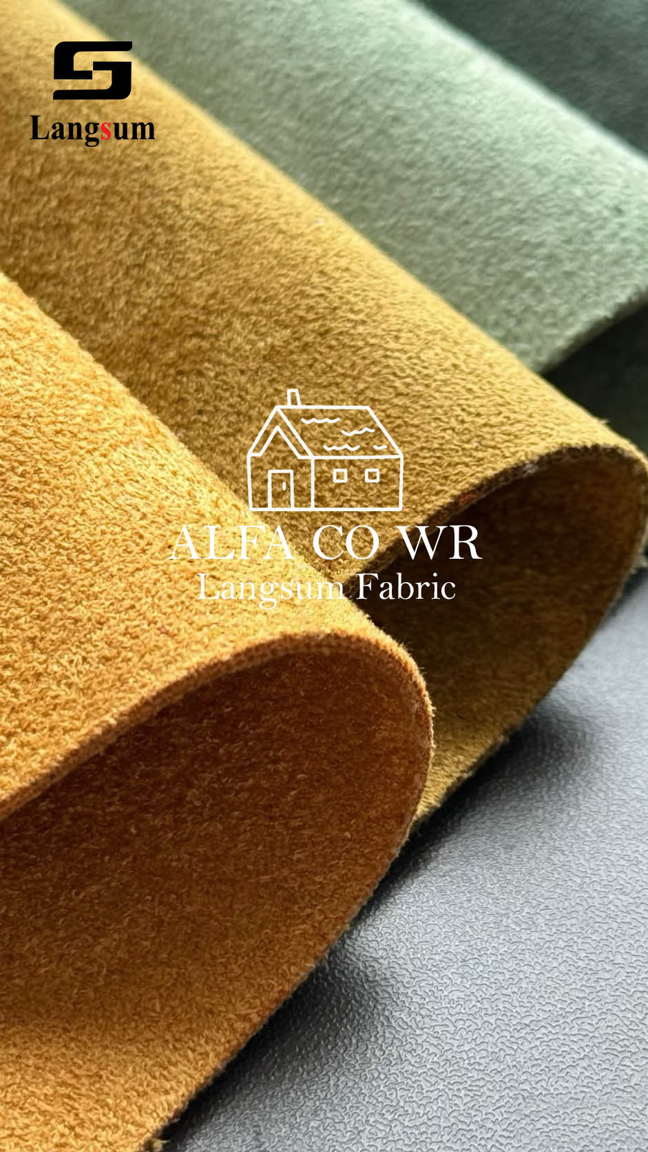 ALFA CO WR Water-Resistant Suede Fabric Polyester Upholstery Fabric – 350gsm, 56" Wide, 18 Colors Langsum Fabric