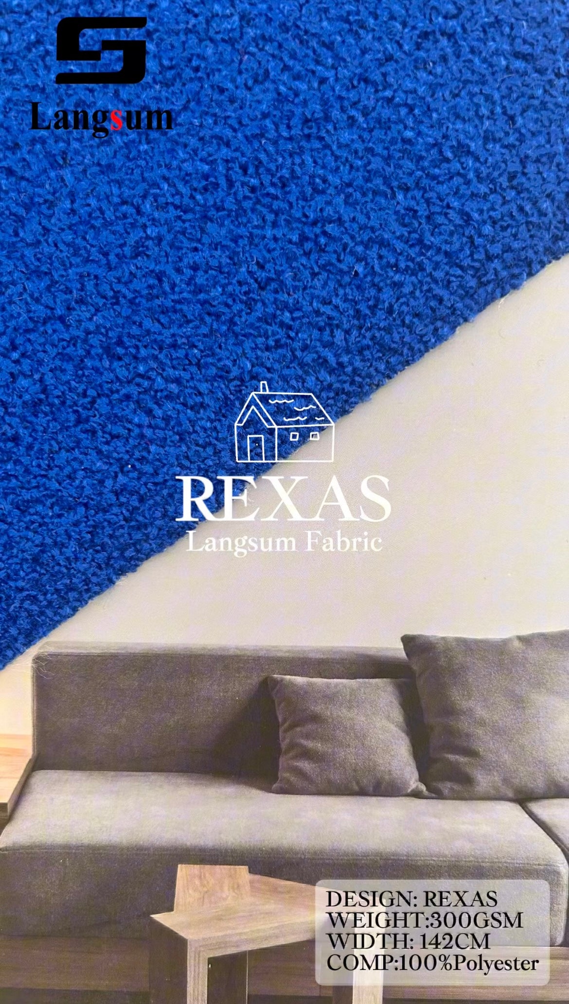 REXAS Loop-Textured Polyester Upholstery Fabric – 300gsm, 56" Wide Langsum Fabric