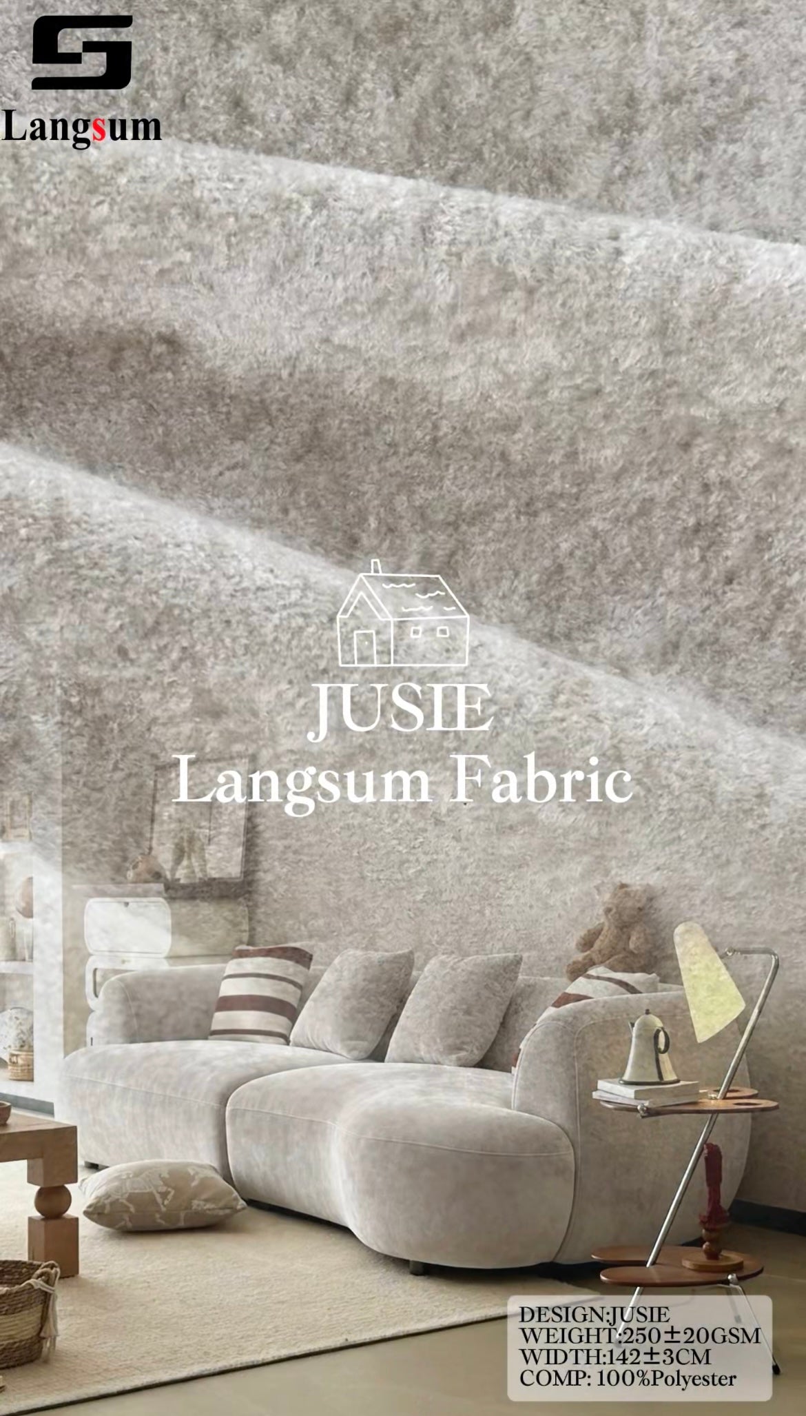 JUSIE Plush-Textured Polyester Upholstery Fabric – 250±20gsm, 56" Wide, 20 Colors Langsum Fabric