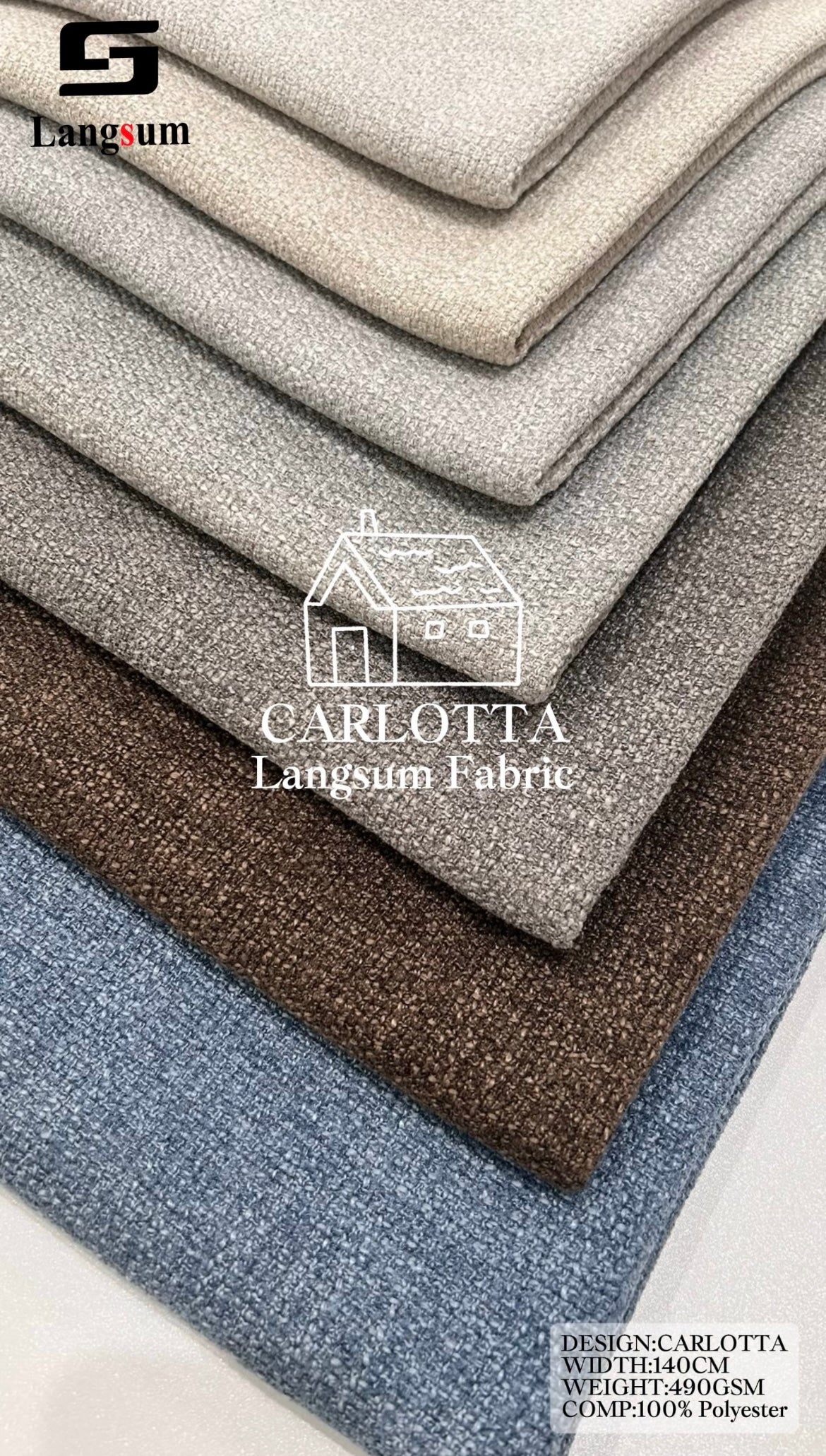 CARLOTTA Textured Polyester Upholstery Fabric – 490gsm, 55" Wide Langsum Fabric