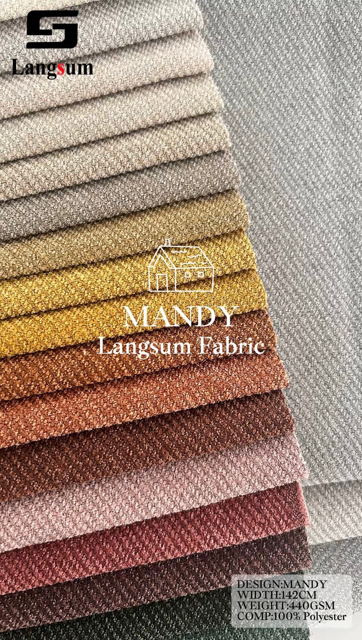 MANDY Fine-Textured Polyester Upholstery Fabric – 440gsm, 56" Wide, 30 Colors Langsum Fabric
