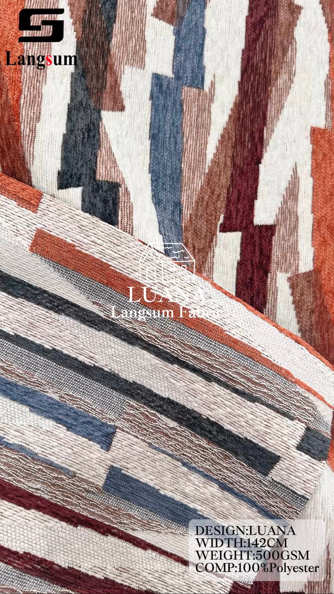 LUANA Abstract-Pattern Polyester Upholstery Fabric – 500gsm, 56" Wide Langsum Fabric