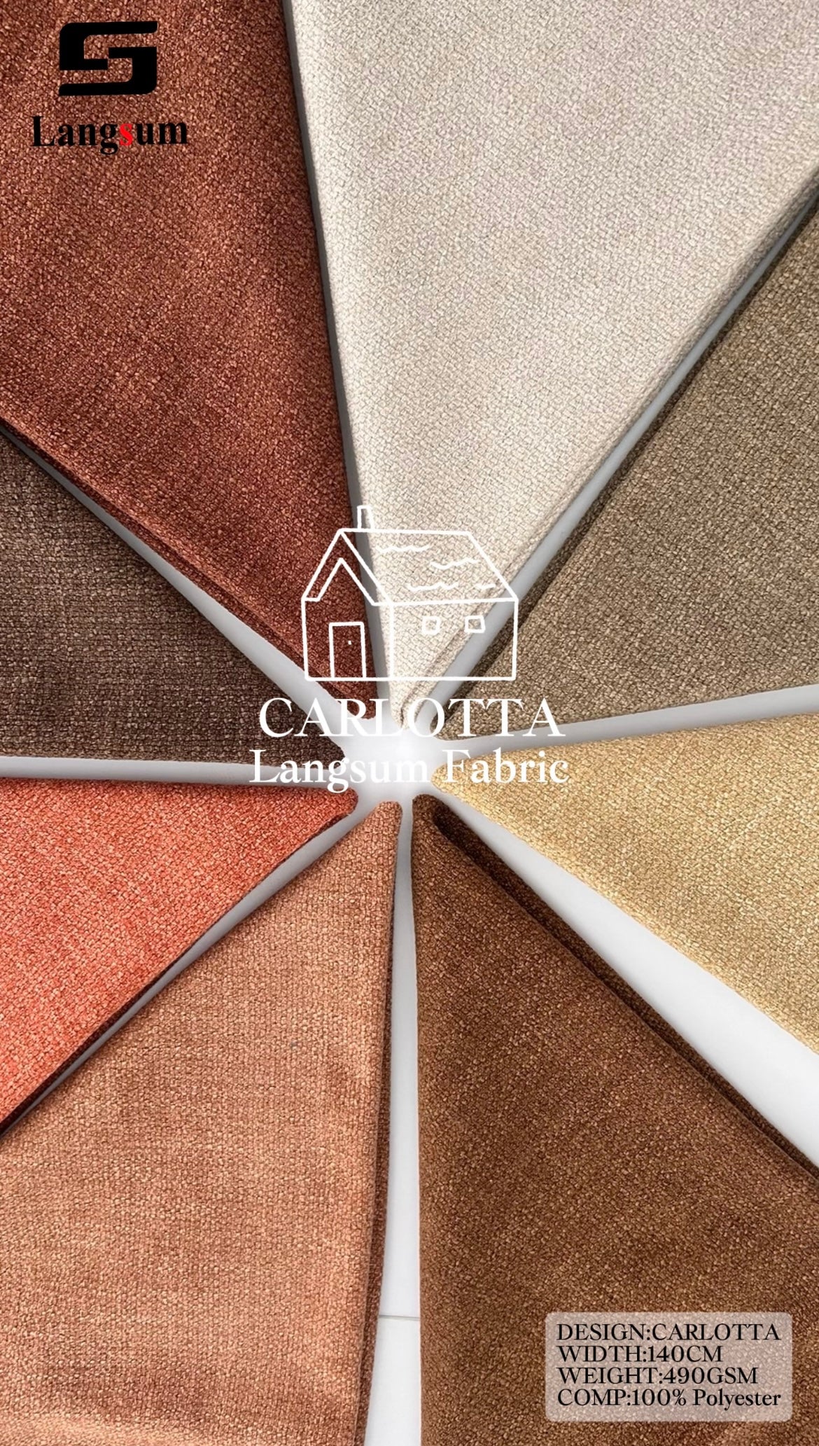 CARLOTTA Textured Polyester Upholstery Fabric – 490gsm, 55" Wide Langsum Fabric
