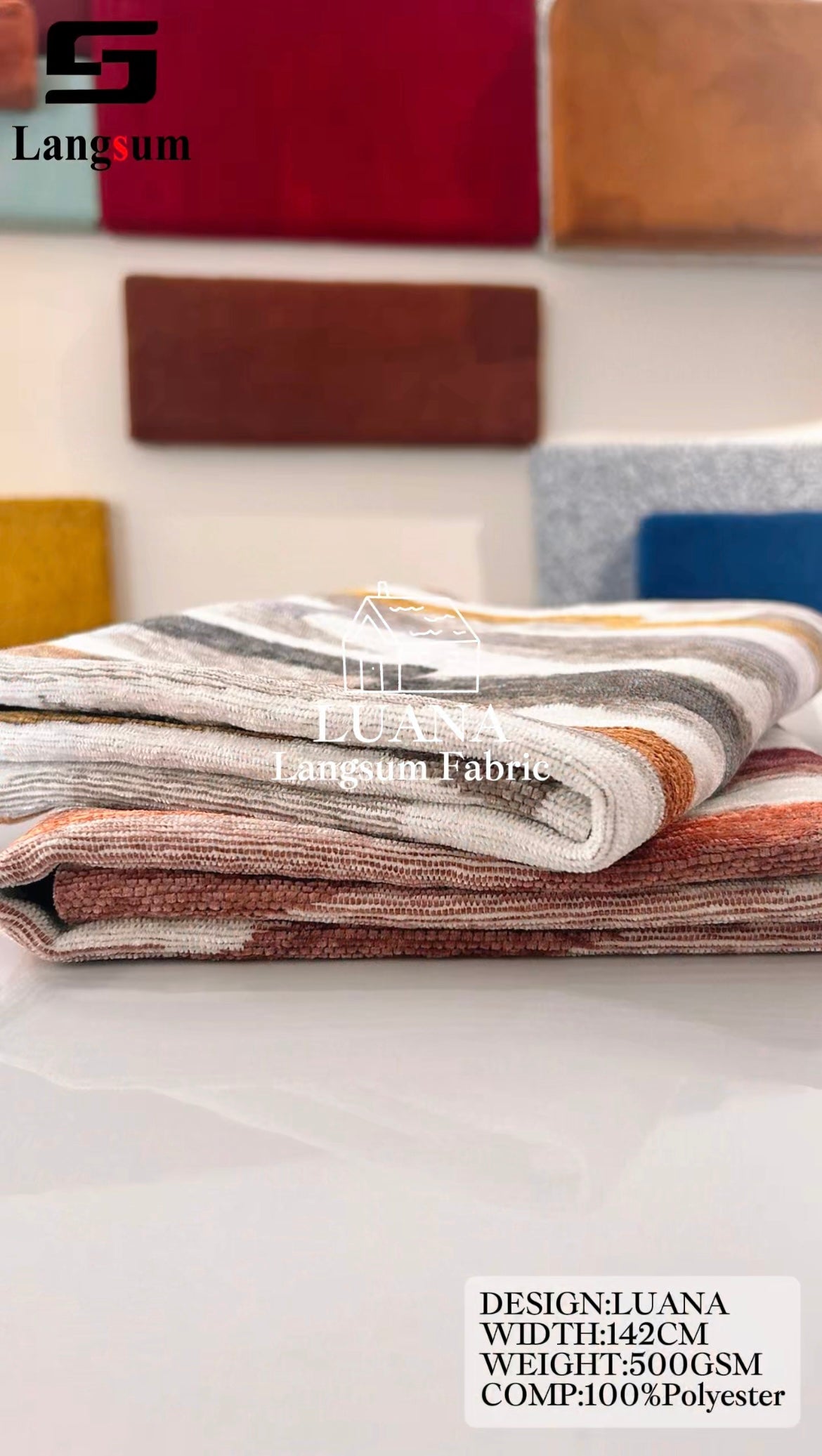 LUANA Abstract-Pattern Polyester Upholstery Fabric – 500gsm, 56" Wide Langsum Fabric