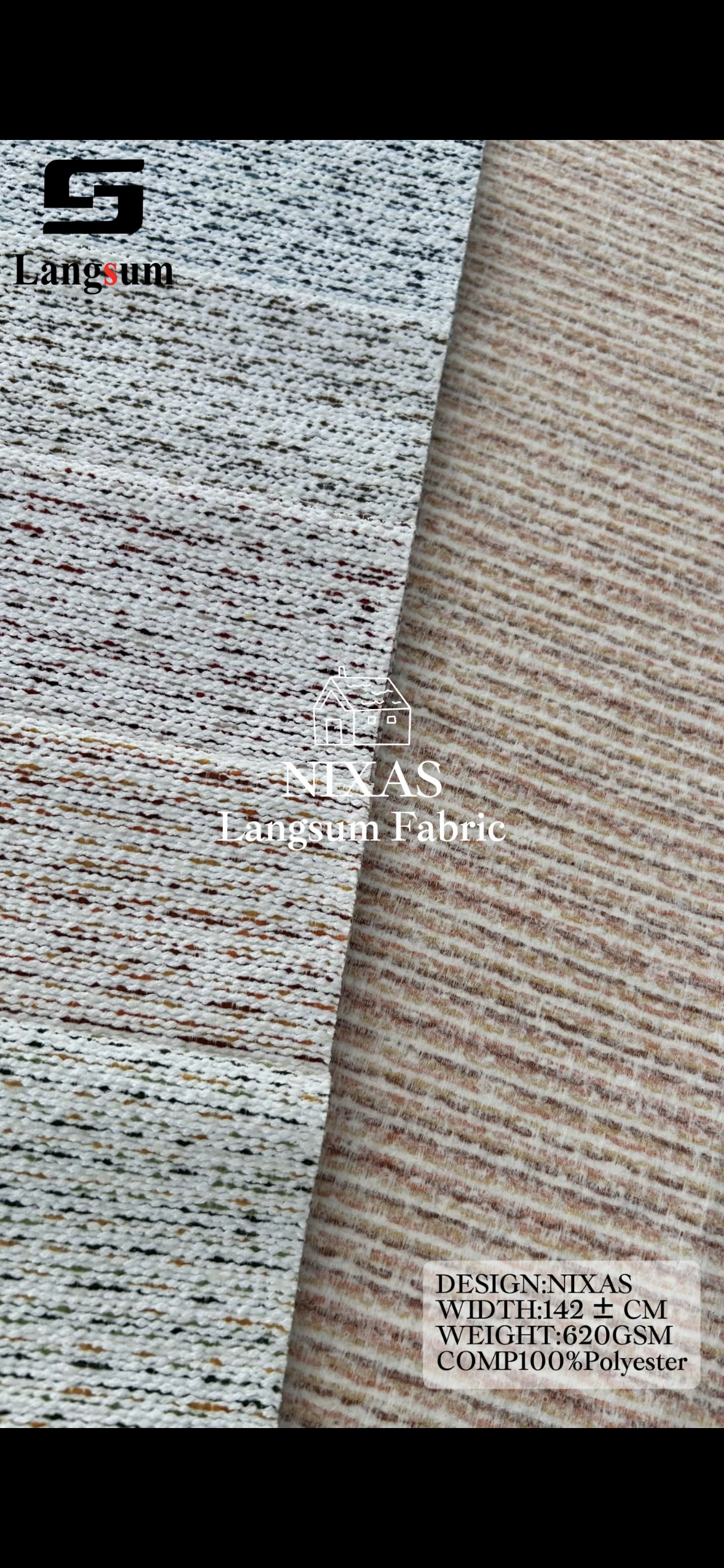 NIXAS Multicolor Textured Polyester Upholstery Fabric – 620gsm, 6 Colors Langsum Fabric