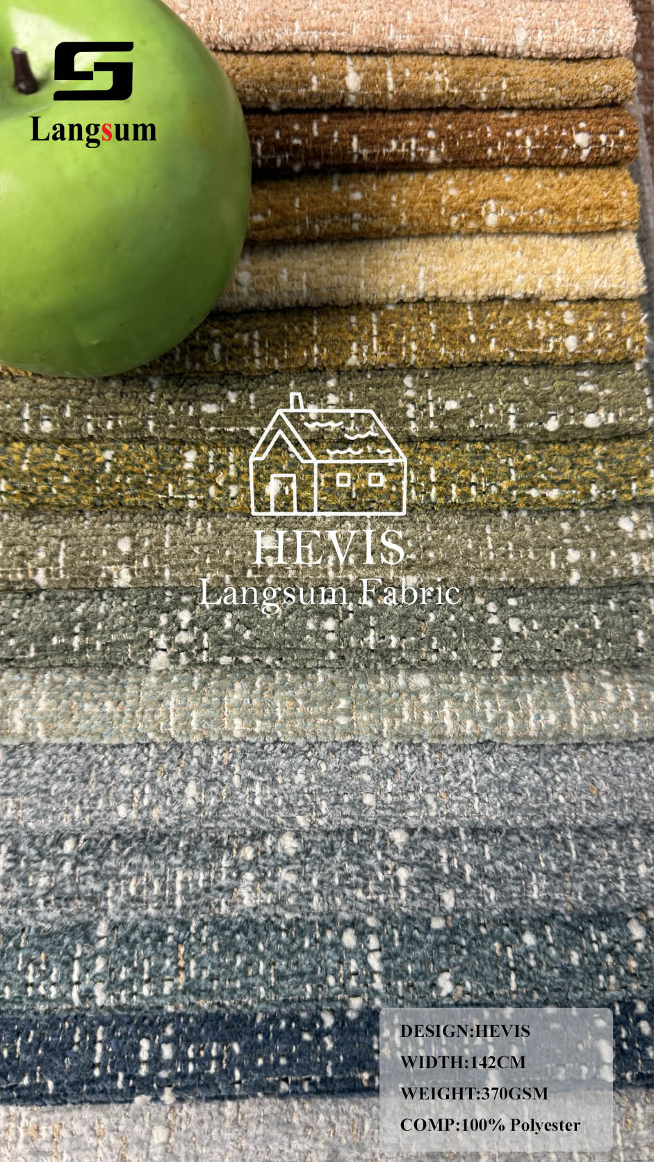 HEVIS Multicolor Textured Polyester Upholstery Fabric – 370gsm, 56" Wide, 38 Colors Langsum Fabric