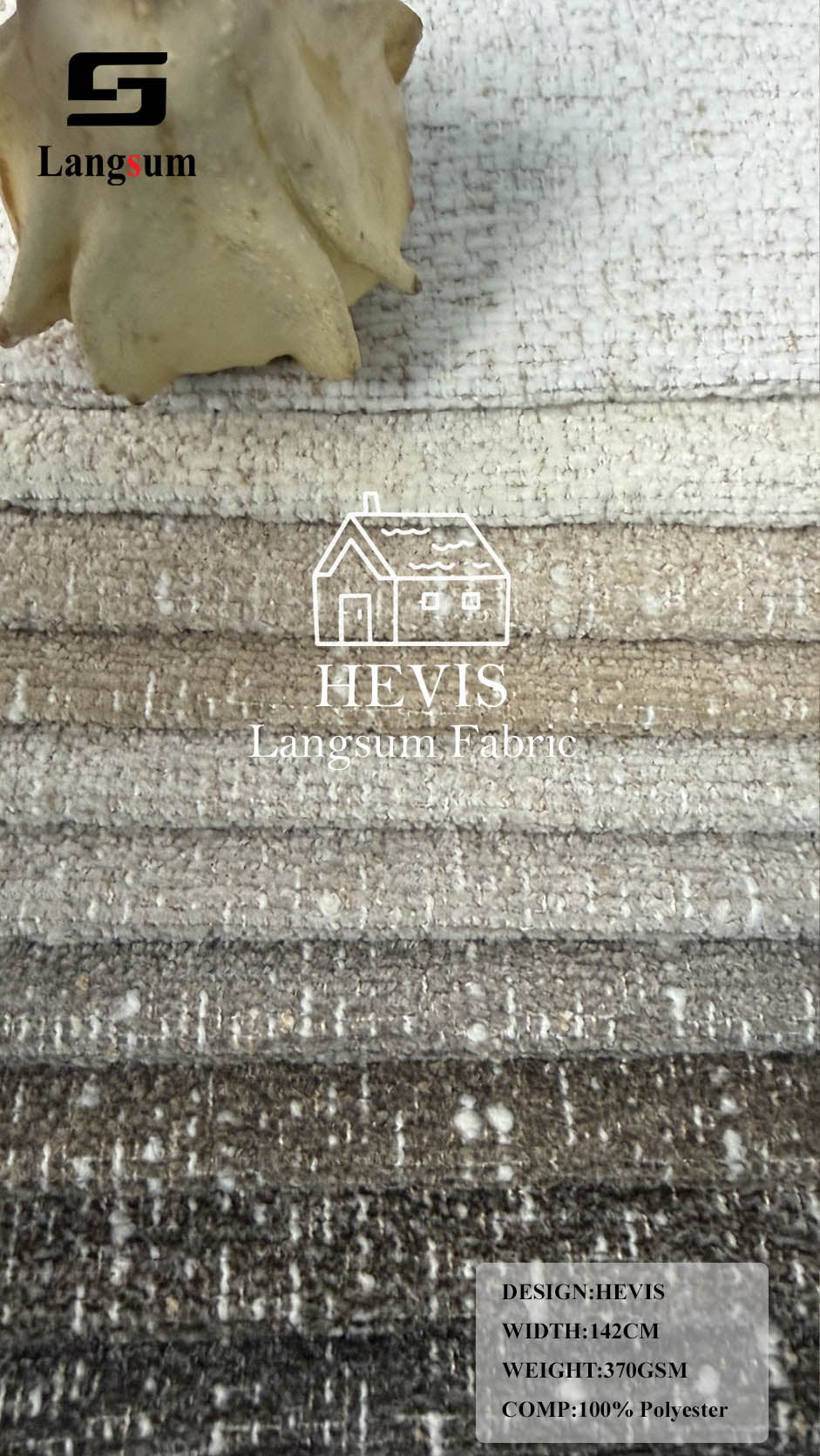 HEVIS Multicolor Textured Polyester Upholstery Fabric – 370gsm, 56" Wide, 38 Colors Langsum Fabric