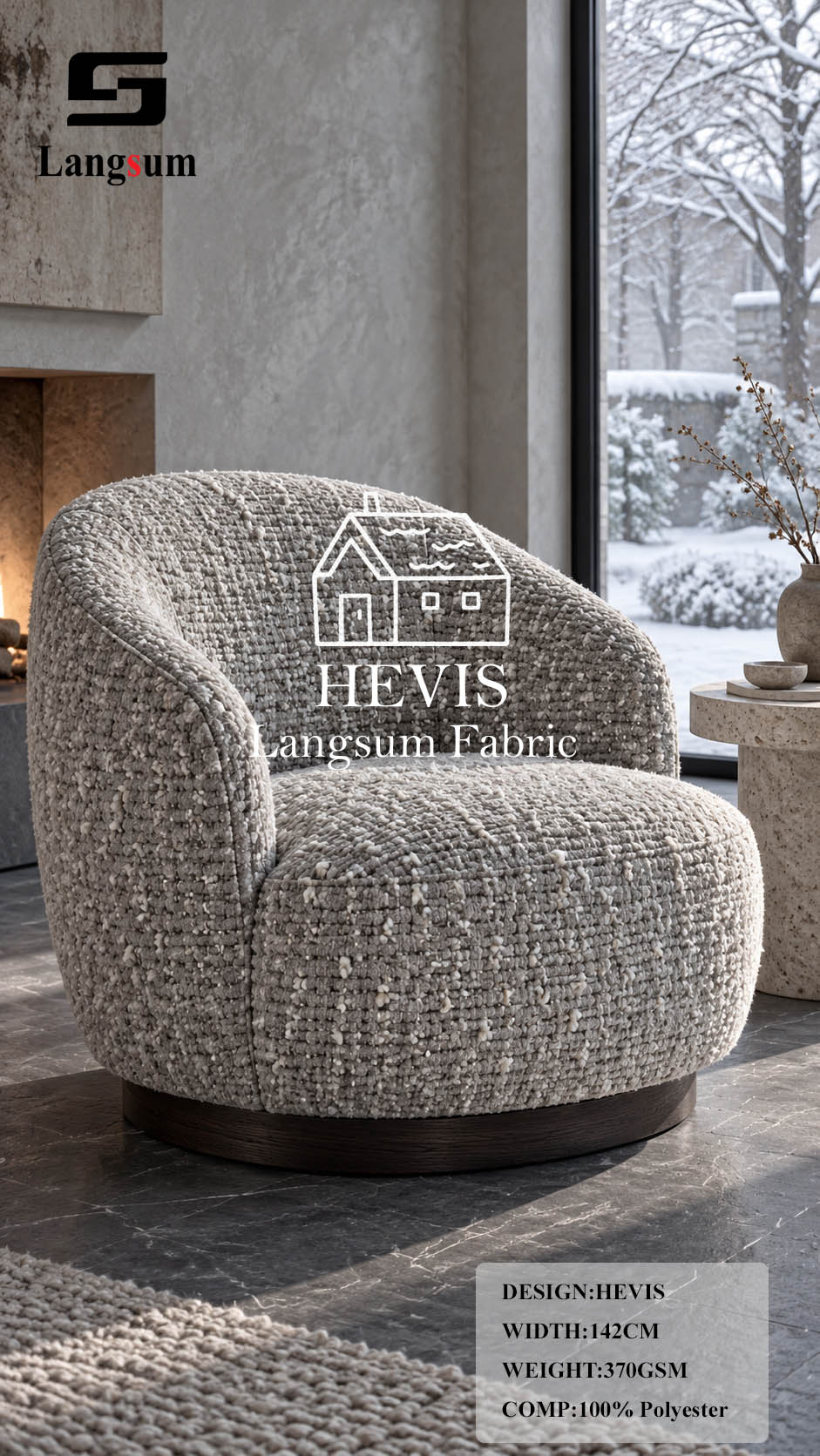 HEVIS Multicolor Textured Polyester Upholstery Fabric – 370gsm, 56" Wide, 38 Colors Langsum Fabric