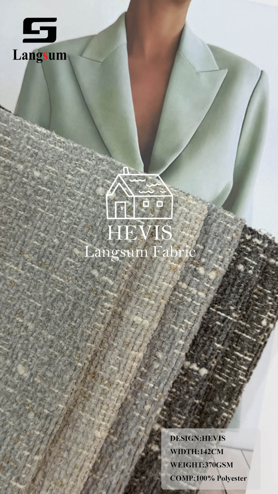 HEVIS Multicolor Textured Polyester Upholstery Fabric – 370gsm, 56" Wide, 38 Colors Langsum Fabric