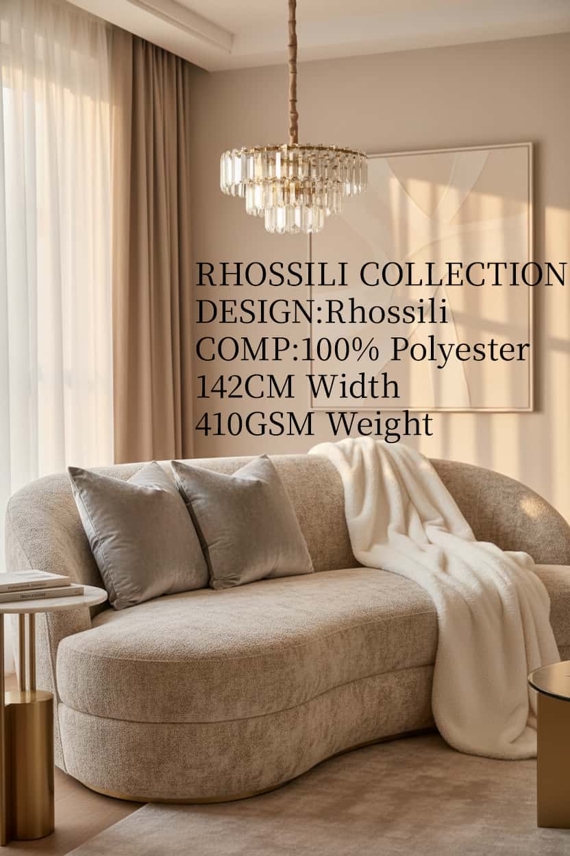 RHOSSILI Textured Polyester Upholstery Fabric – 410gsm, 56" Wide, 59 Colors Langsum Fabric