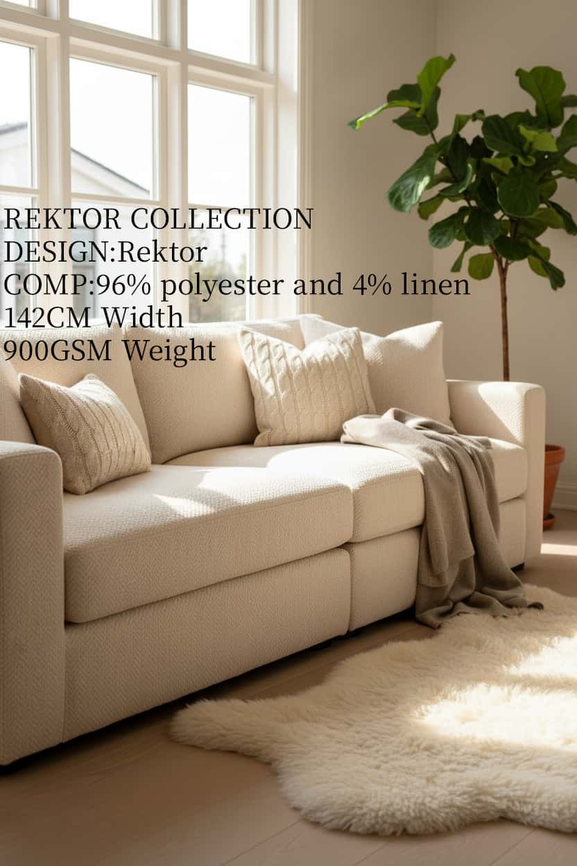 REKTOR Linen Look Fabric Polyester Upholstery Fabric – 900gsm, 56" Wide, 9 Colors Langsum Fabric
