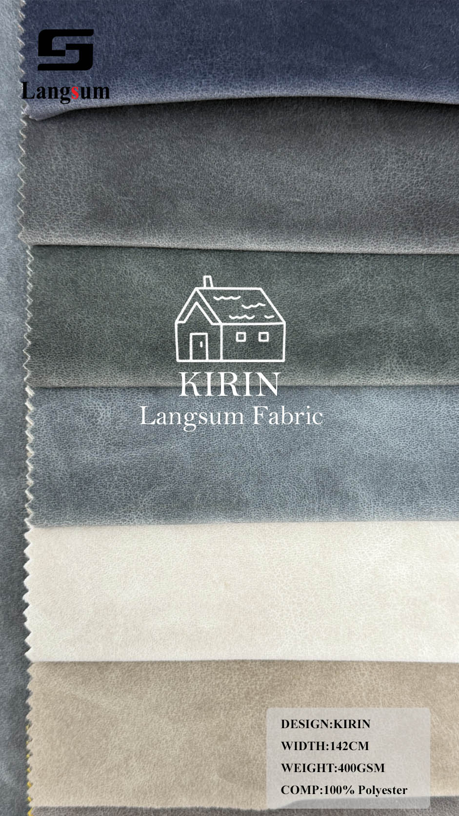 KIRIN Fine-Textured Polyester Upholstery Fabric – 400gsm, 56" Wide, 9 Colors Langsum Fabric