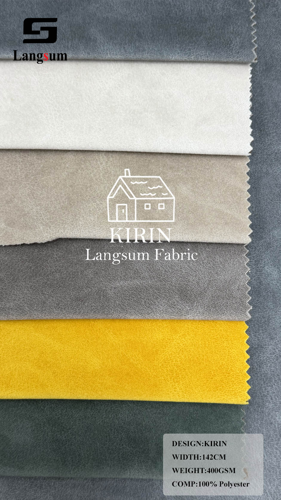 KIRIN Fine-Textured Polyester Upholstery Fabric – 400gsm, 56" Wide, 9 Colors Langsum Fabric