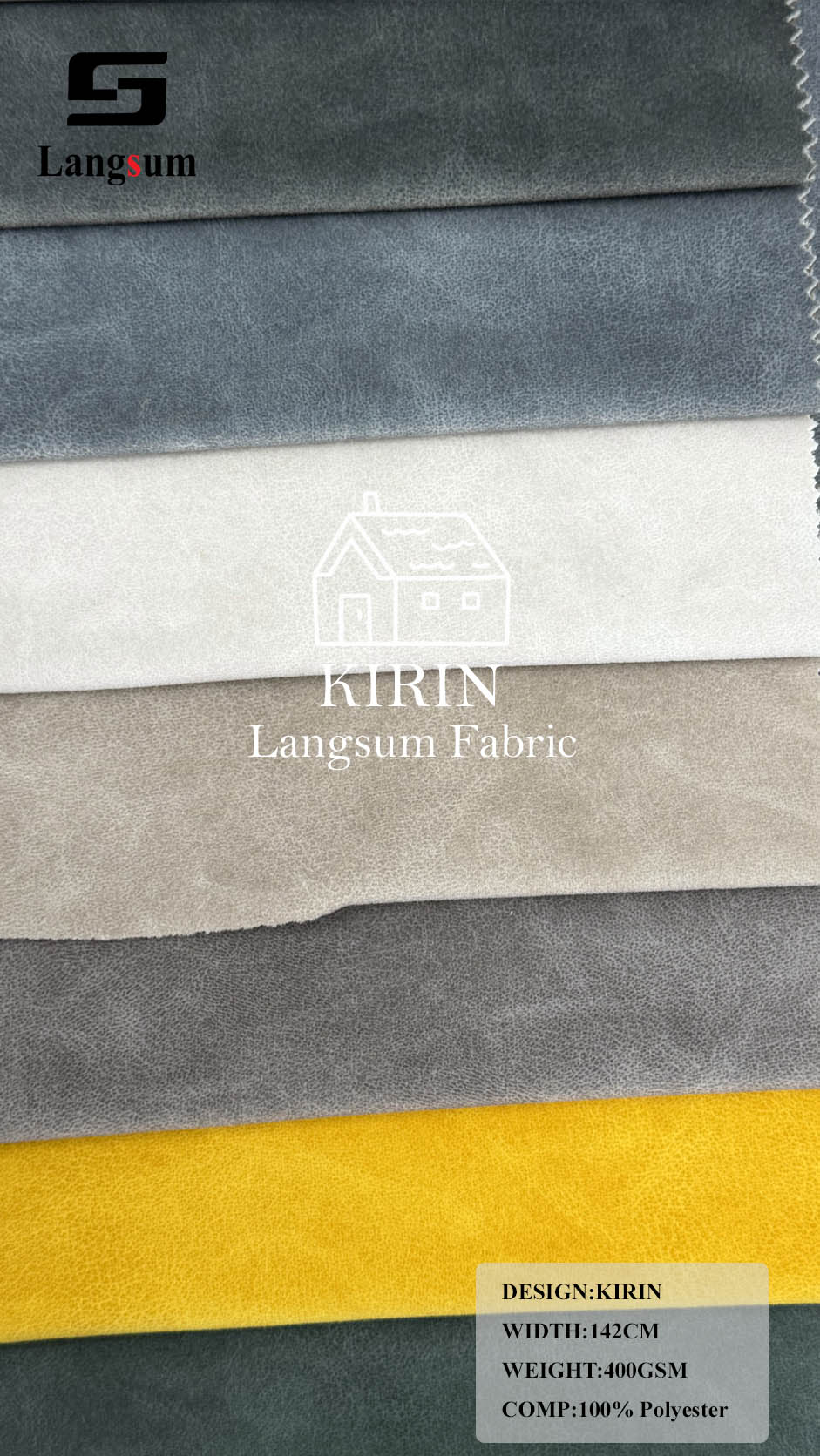 KIRIN Fine-Textured Polyester Upholstery Fabric – 400gsm, 56" Wide, 9 Colors Langsum Fabric