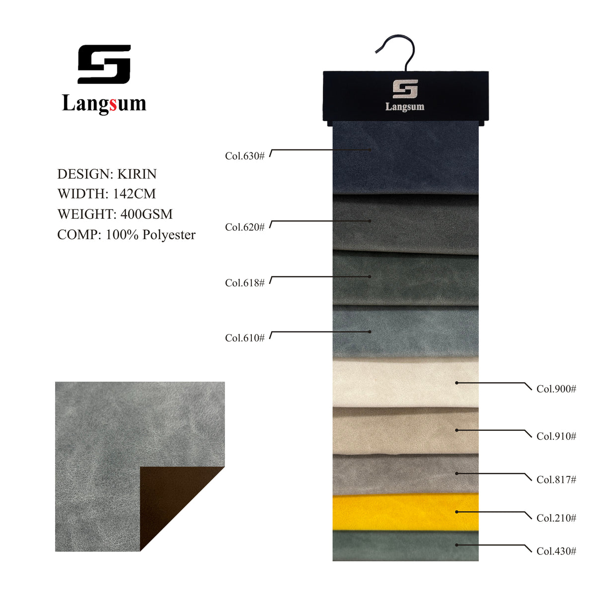 KIRIN Fine-Textured Polyester Upholstery Fabric – 400gsm, 56" Wide, 9 Colors Langsum Fabric