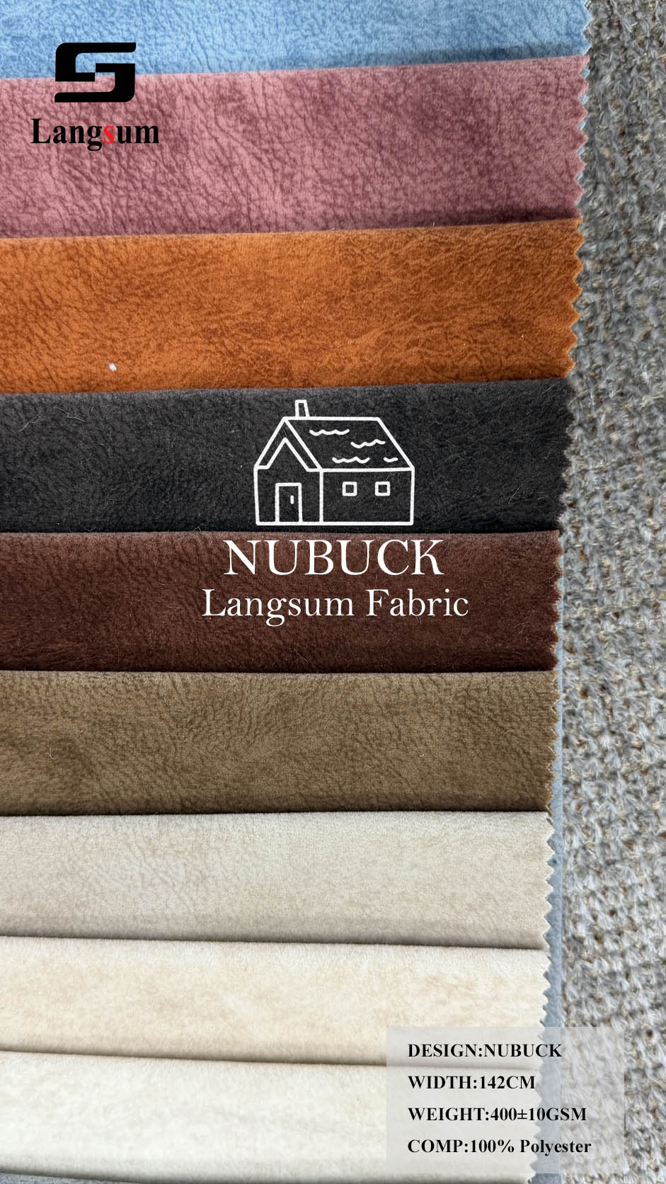 NUBUCK Suede-Look Polyester Upholstery Fabric – 400±10gsm, 56" Wide, 16 Colors Langsum Fabric