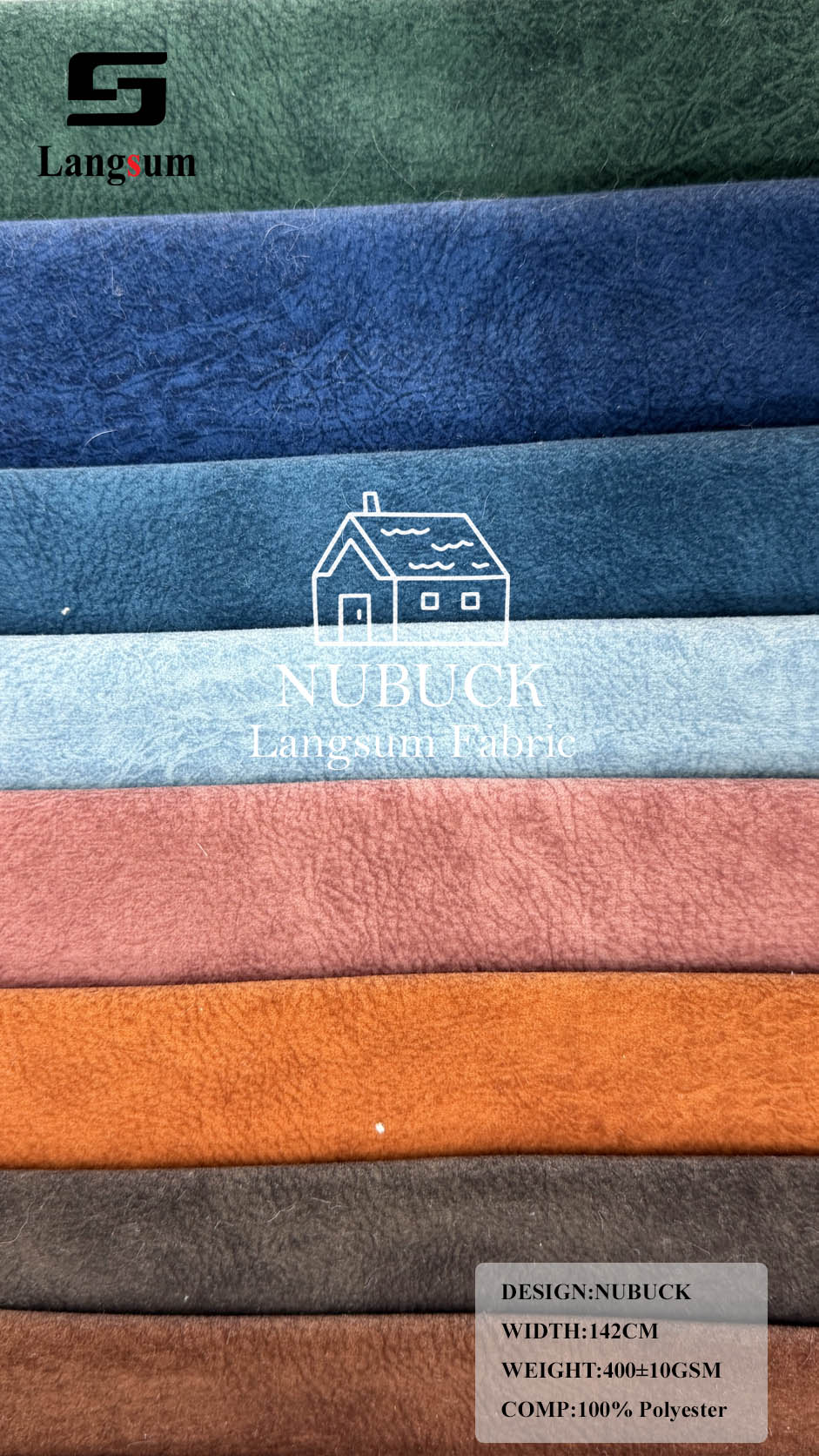 NUBUCK Suede-Look Polyester Upholstery Fabric – 400±10gsm, 56" Wide, 16 Colors Langsum Fabric