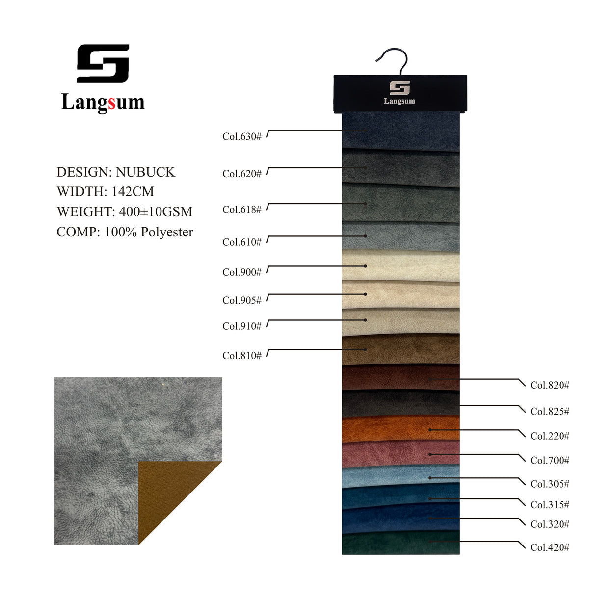 NUBUCK Suede-Look Polyester Upholstery Fabric – 400±10gsm, 56" Wide, 16 Colors Langsum Fabric