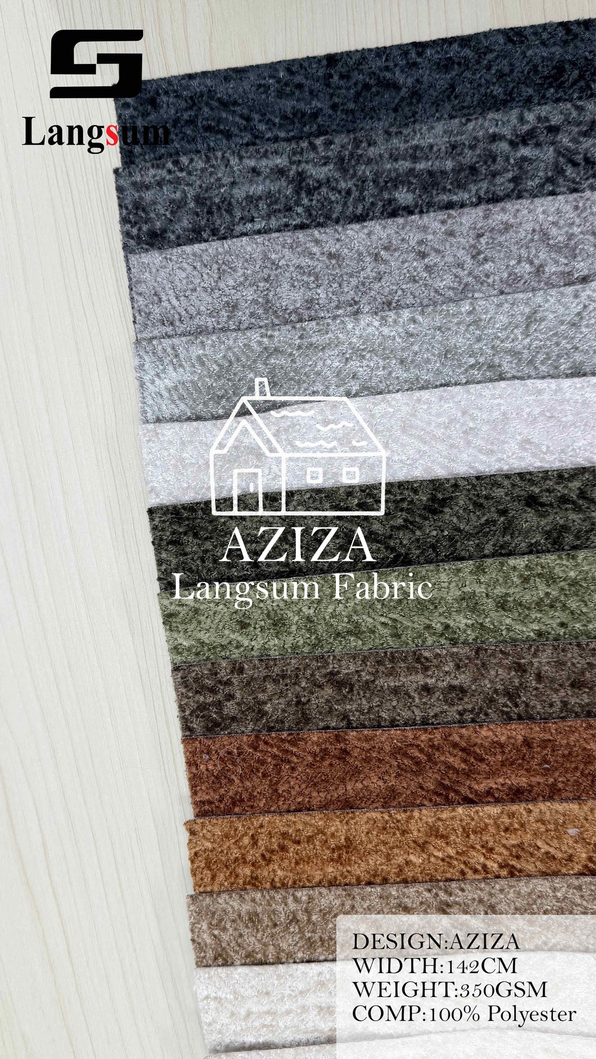 AZIZA Polyester Upholstery Fabric – 350gsm, 56" Wide Langsum Fabric