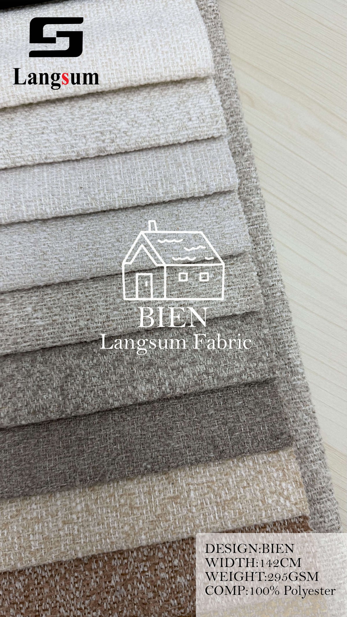 BIEN Fine-Textured Polyester Upholstery Fabric – 295gsm, 56" Wide Langsum Fabric