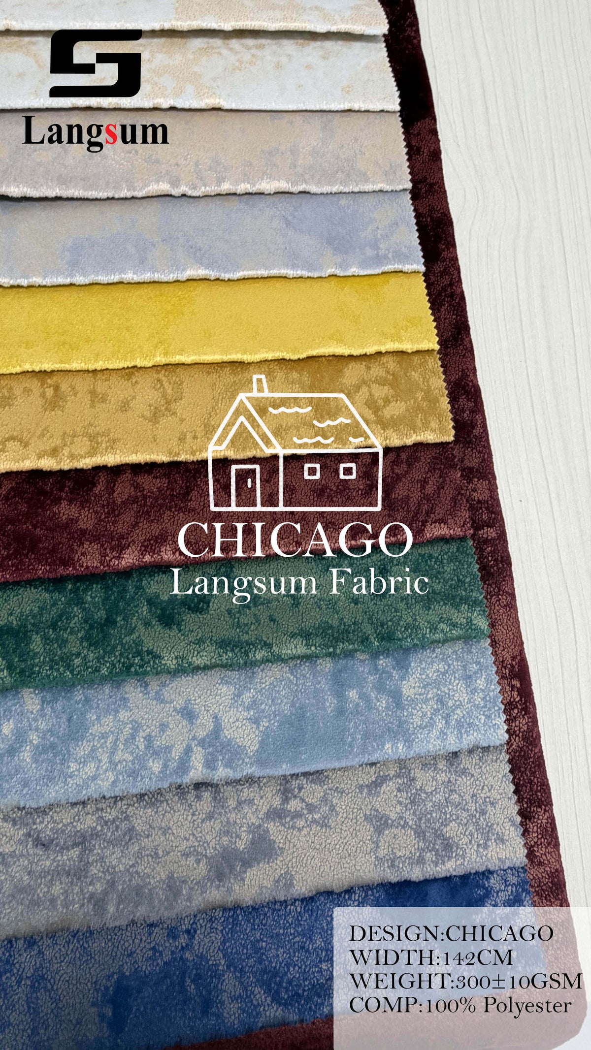 CHICAGO Polyester Upholstery Fabric – 300±10gsm, 56" Wide Langsum Fabric