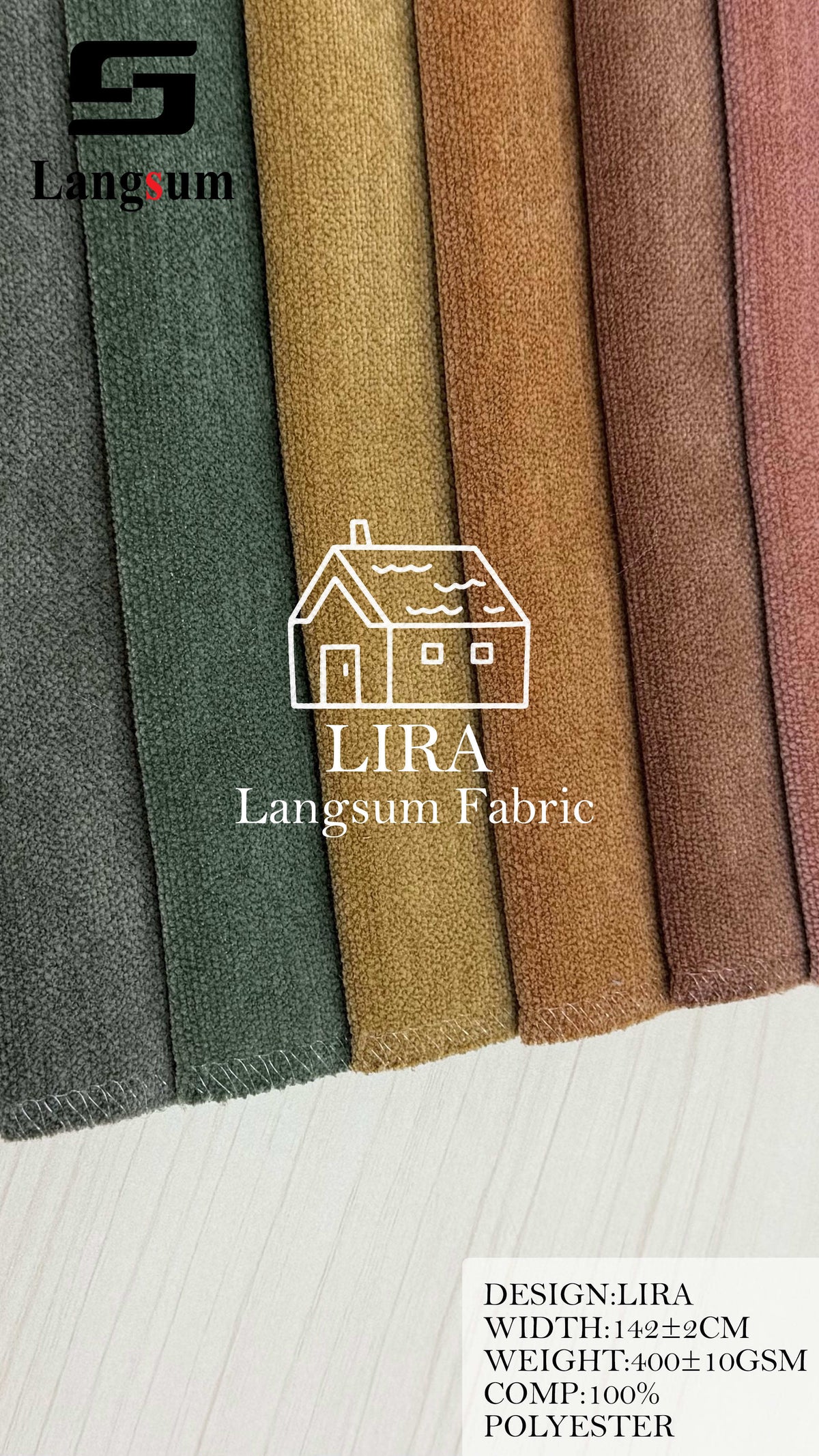LIRA Polyester Upholstery Fabric – 400±10gsm, 56" Wide Langsum Fabric