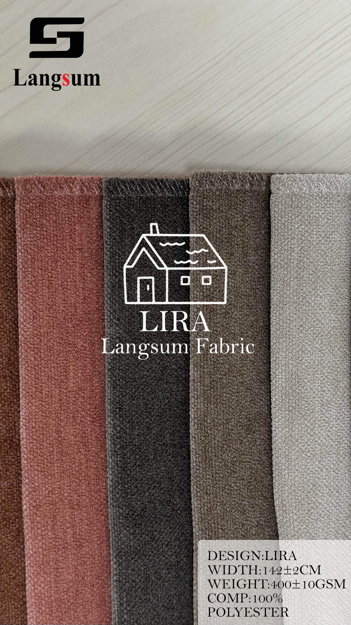 LIRA Polyester Upholstery Fabric – 400±10gsm, 56" Wide Langsum Fabric