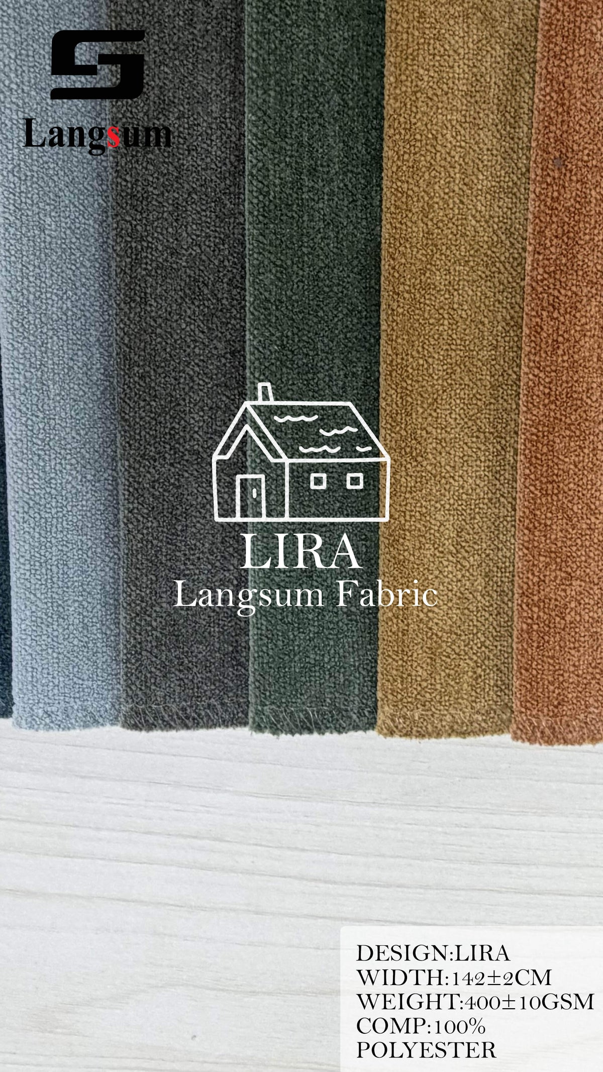 LIRA Polyester Upholstery Fabric – 400±10gsm, 56" Wide Langsum Fabric