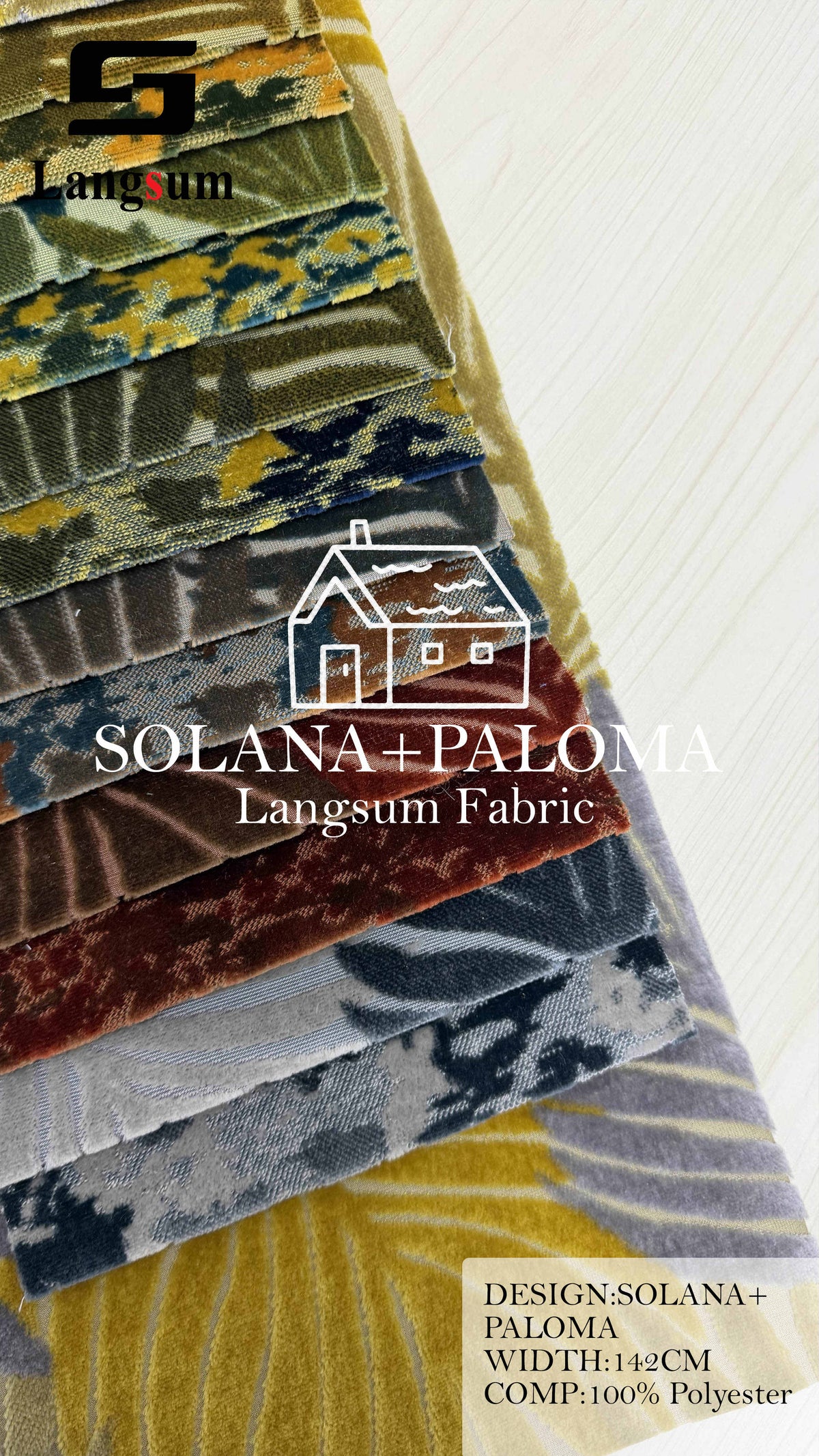 SOLANA+PALOMA Polyester Upholstery Fabric – 56" Wide Langsum Fabric