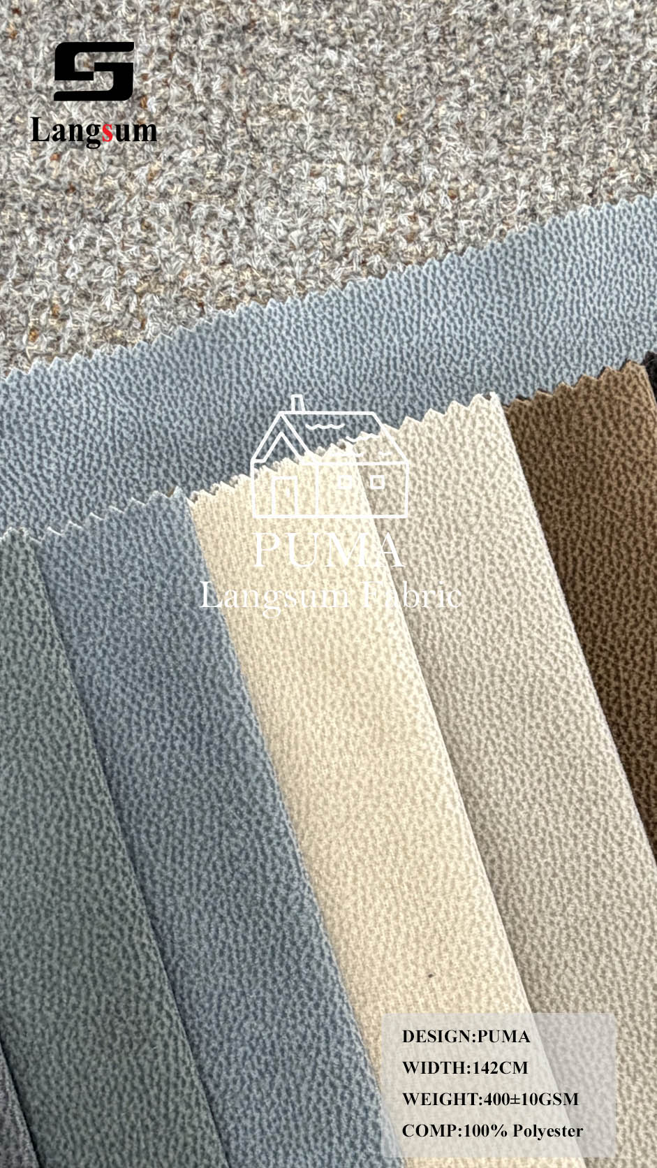 PUMA Fine-Textured Polyester Upholstery Fabric – 400±10gsm, 56" Wide, 11 Colors Langsum Fabric