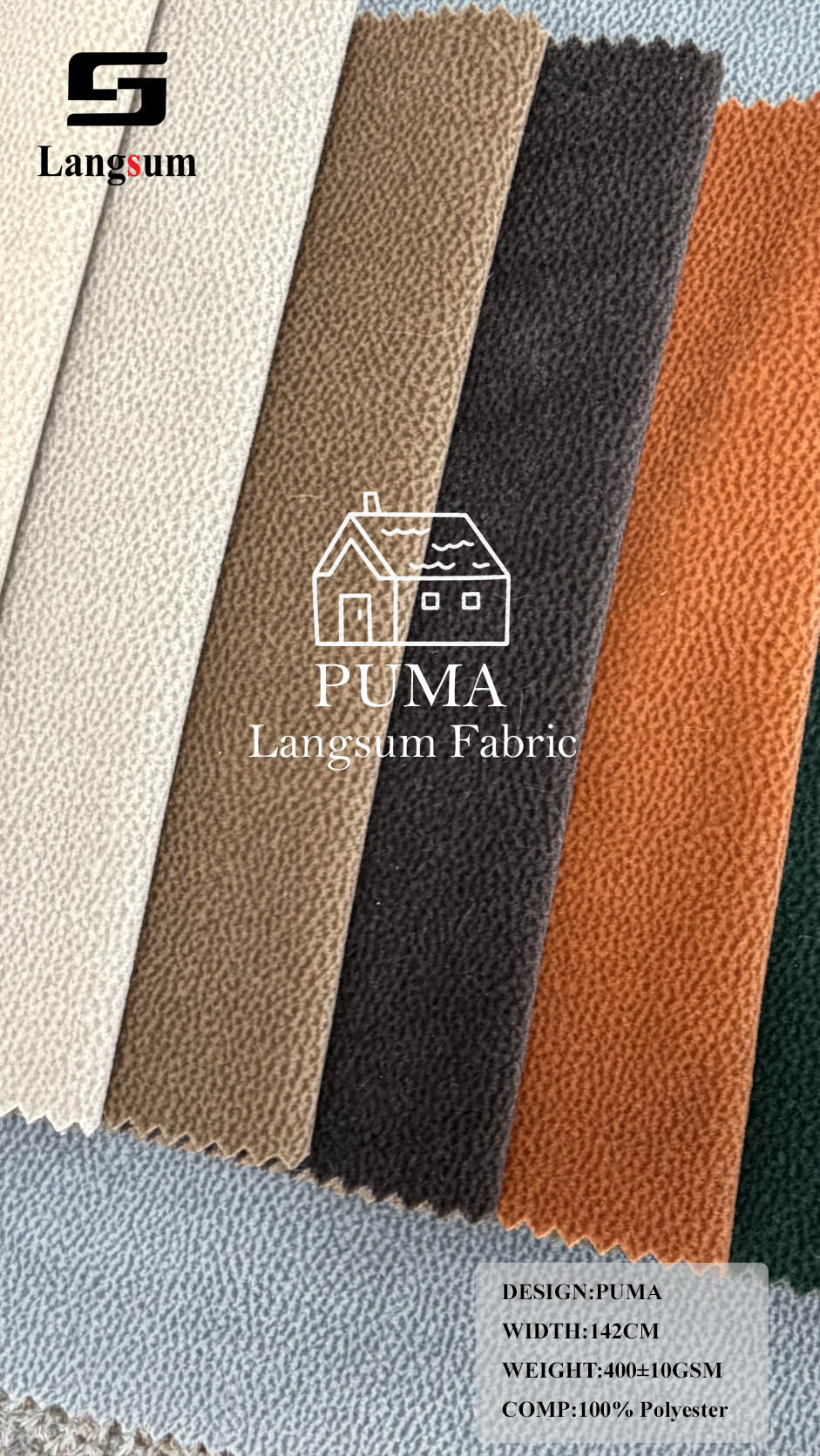 PUMA Fine-Textured Polyester Upholstery Fabric – 400±10gsm, 56" Wide, 11 Colors Langsum Fabric
