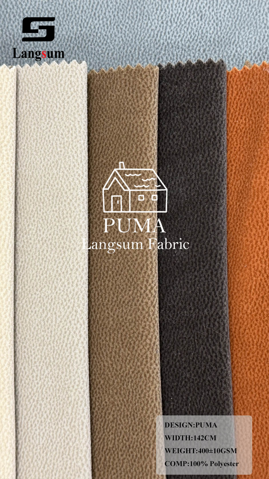 PUMA Fine-Textured Polyester Upholstery Fabric – 400±10gsm, 56" Wide, 11 Colors Langsum Fabric