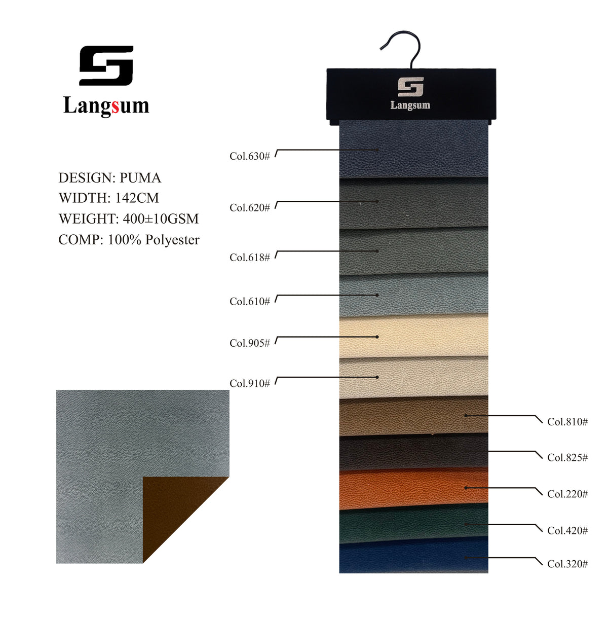 PUMA Fine-Textured Polyester Upholstery Fabric – 400±10gsm, 56" Wide, 11 Colors Langsum Fabric