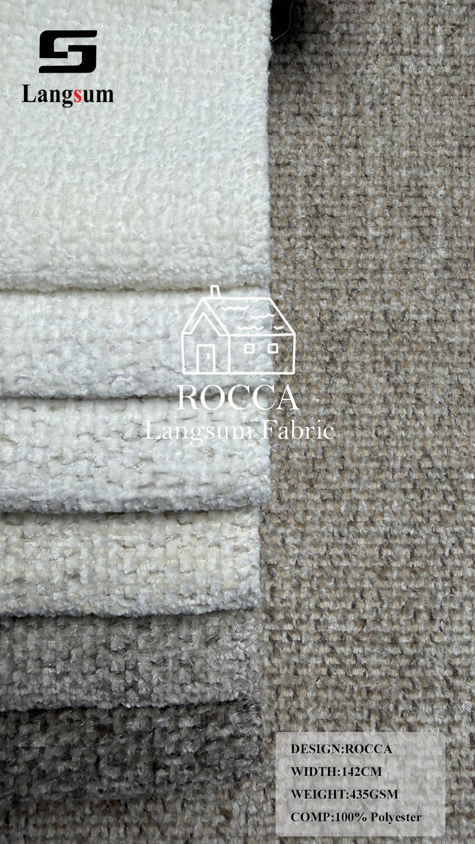 ROCCA Slub-Textured Polyester Upholstery Fabric – 435gsm, 56" Wide, 26 Colors Langsum Fabric