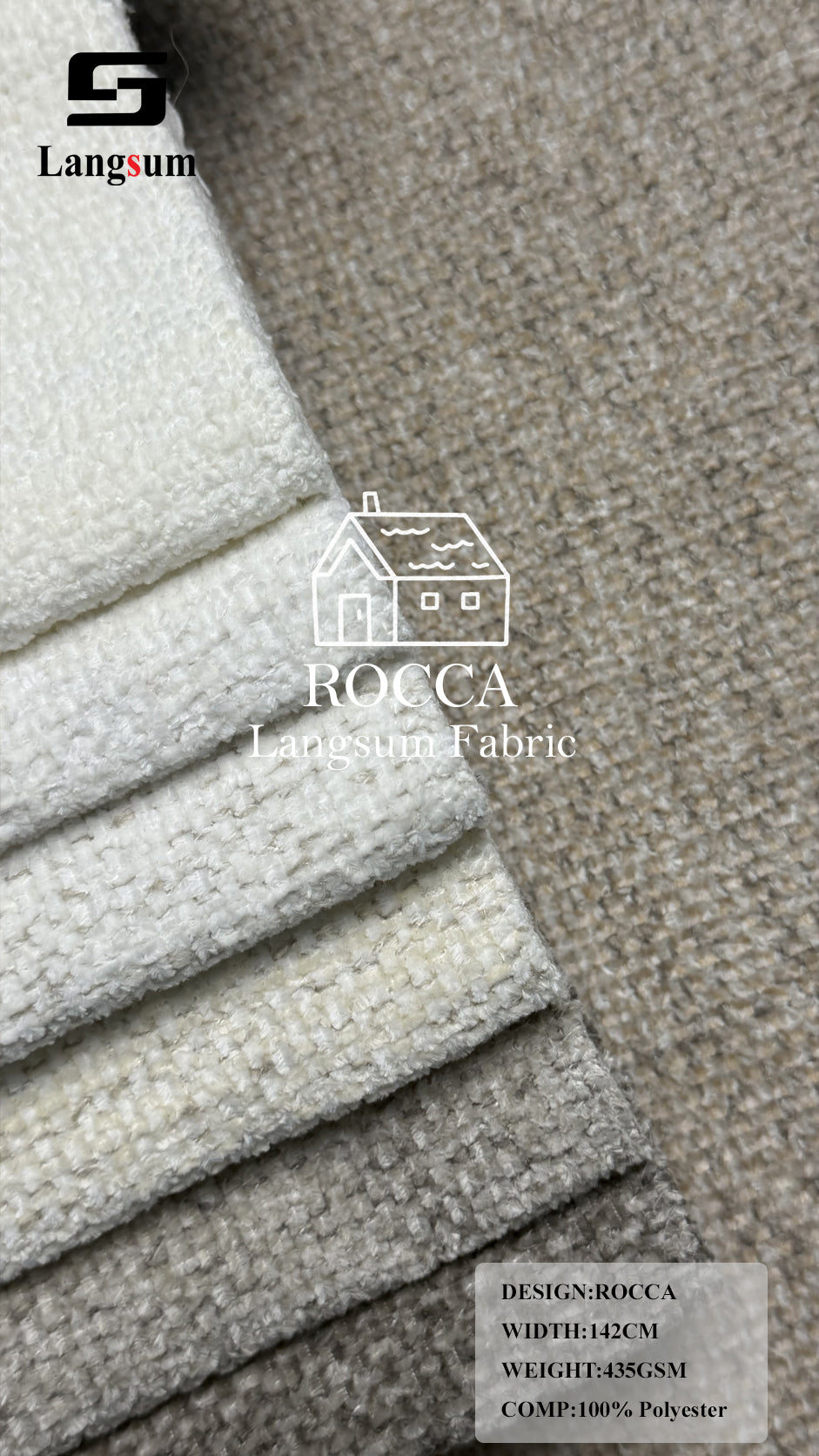 ROCCA Slub-Textured Polyester Upholstery Fabric – 435gsm, 56" Wide, 26 Colors Langsum Fabric