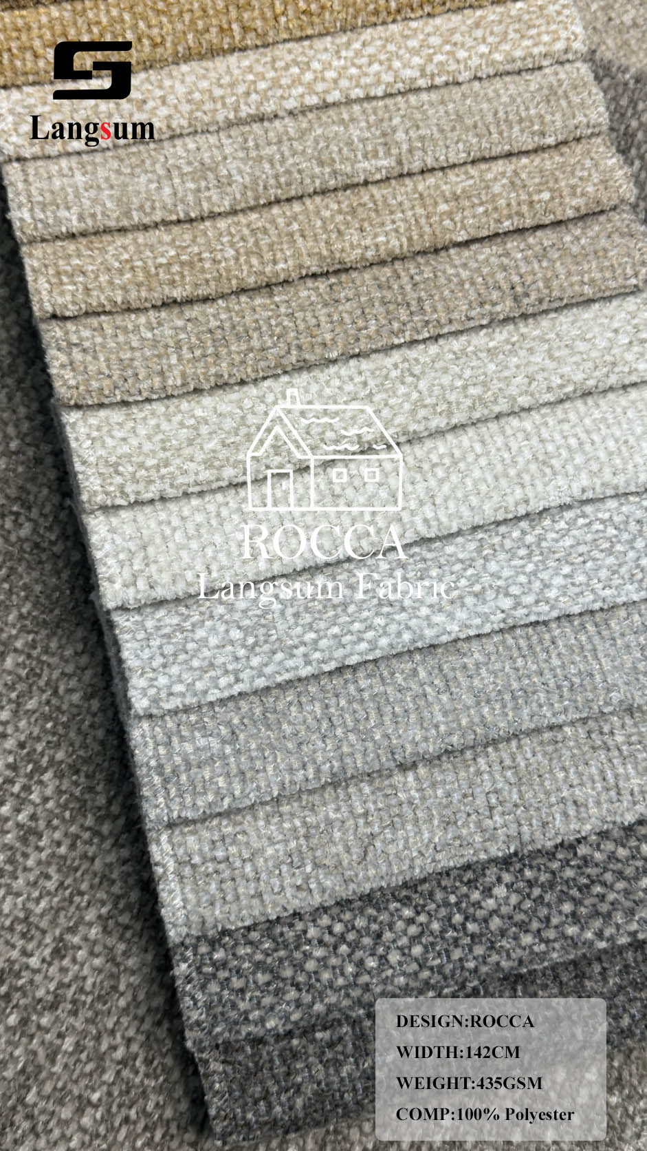ROCCA Slub-Textured Polyester Upholstery Fabric – 435gsm, 56" Wide, 26 Colors Langsum Fabric