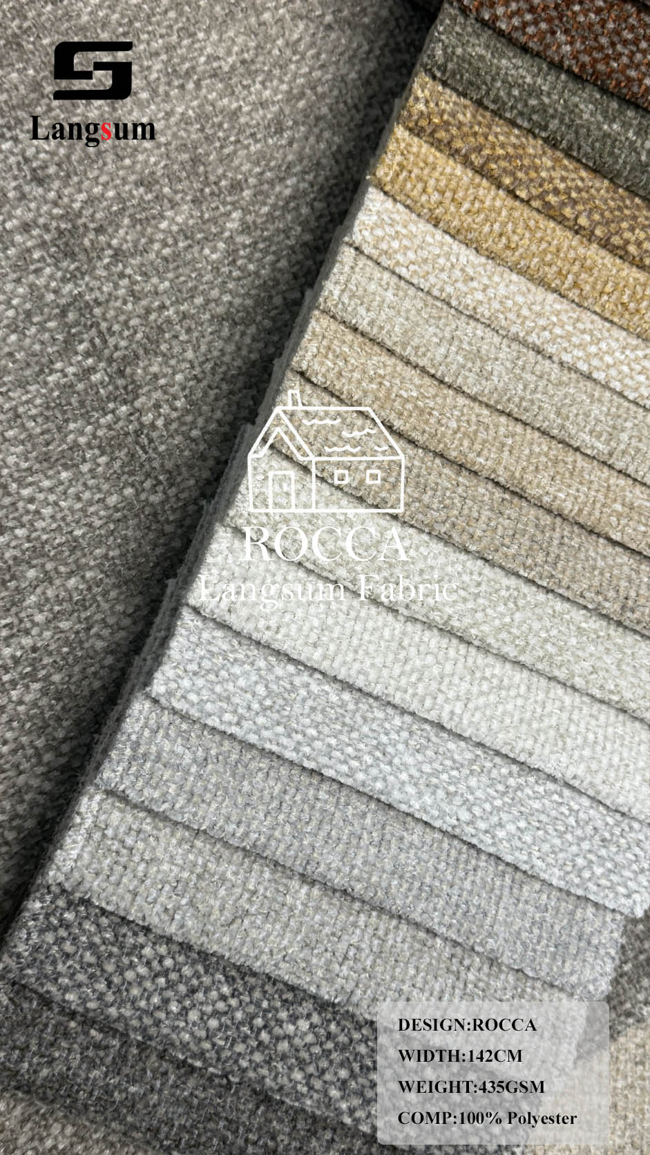 ROCCA Slub-Textured Polyester Upholstery Fabric – 435gsm, 56" Wide, 26 Colors Langsum Fabric